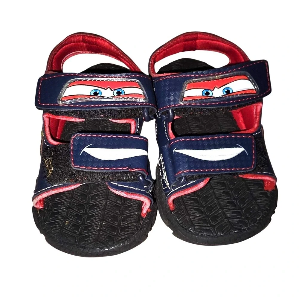 Disney Pixar Cars 2 Lightning McQueen Light Up Sandals Navy Red Toddler‎ Size 6